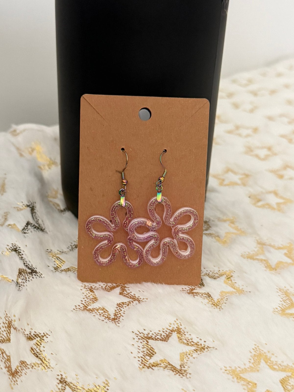 Boucles d’oreilles fleurs pailletées, Handtassen en Accessoires, Oorbellen, Ophalen, Zo goed als nieuw, Roze