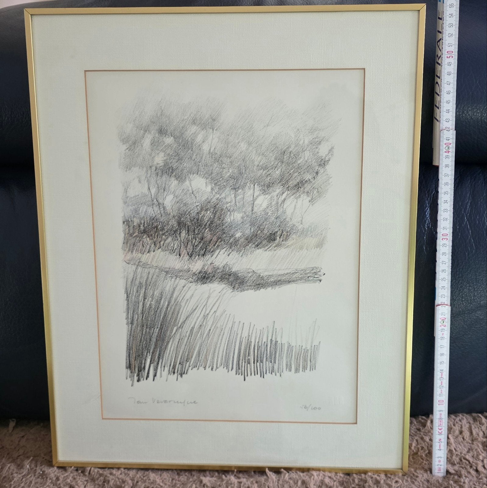 dessin au stylo de paysage, Eau-forte, 1950 - 1999, Paysage, 55 cm
