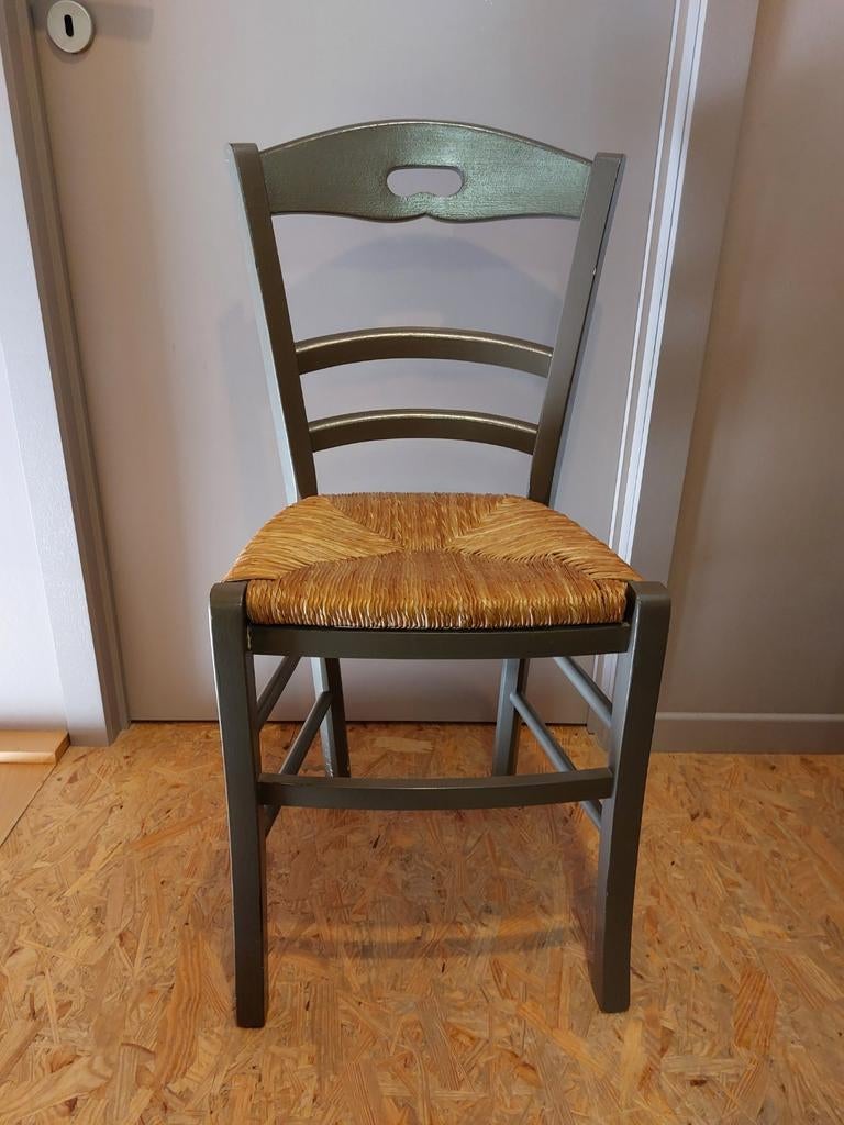 6 landelijke stoelen met biezen zit, Antiek en Kunst, Ophalen