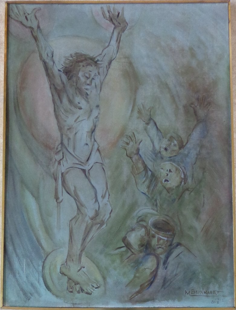 M. BEIRNAERT / EVOCATIE CHRISTUS / OLIEVERF / 116x85cm KADER, Ophalen, Figuren, Gesigneerd, Hout