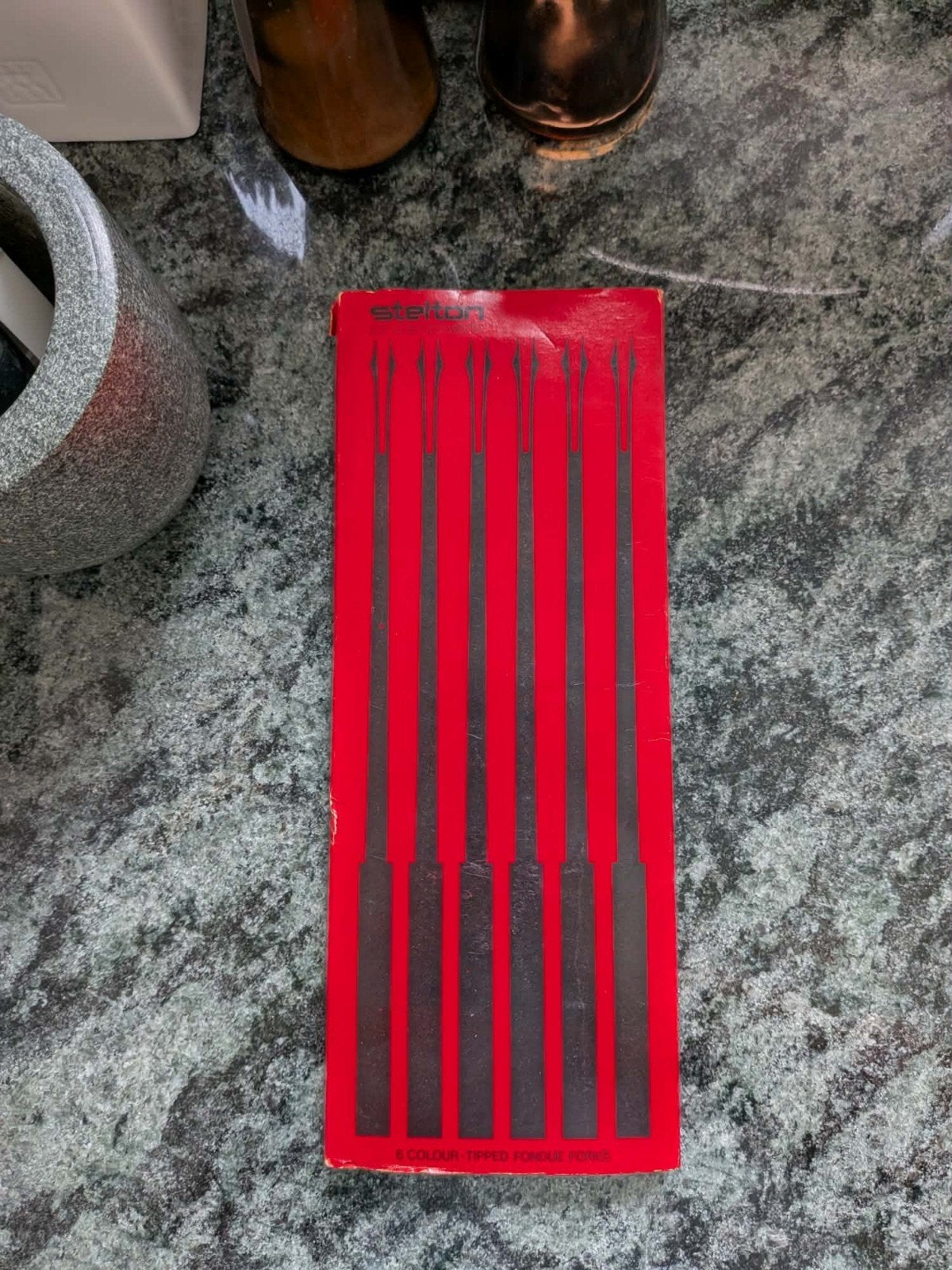 Vintage Stelton fonduevorkenset - Peter Holmblad, Huis en Inrichting, Ophalen of Verzenden, Vintage