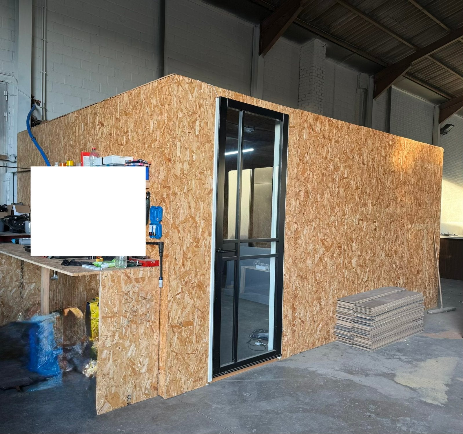 Compleet bureau in OSB en houten balken, Ophalen, Gebruikt, Balken
