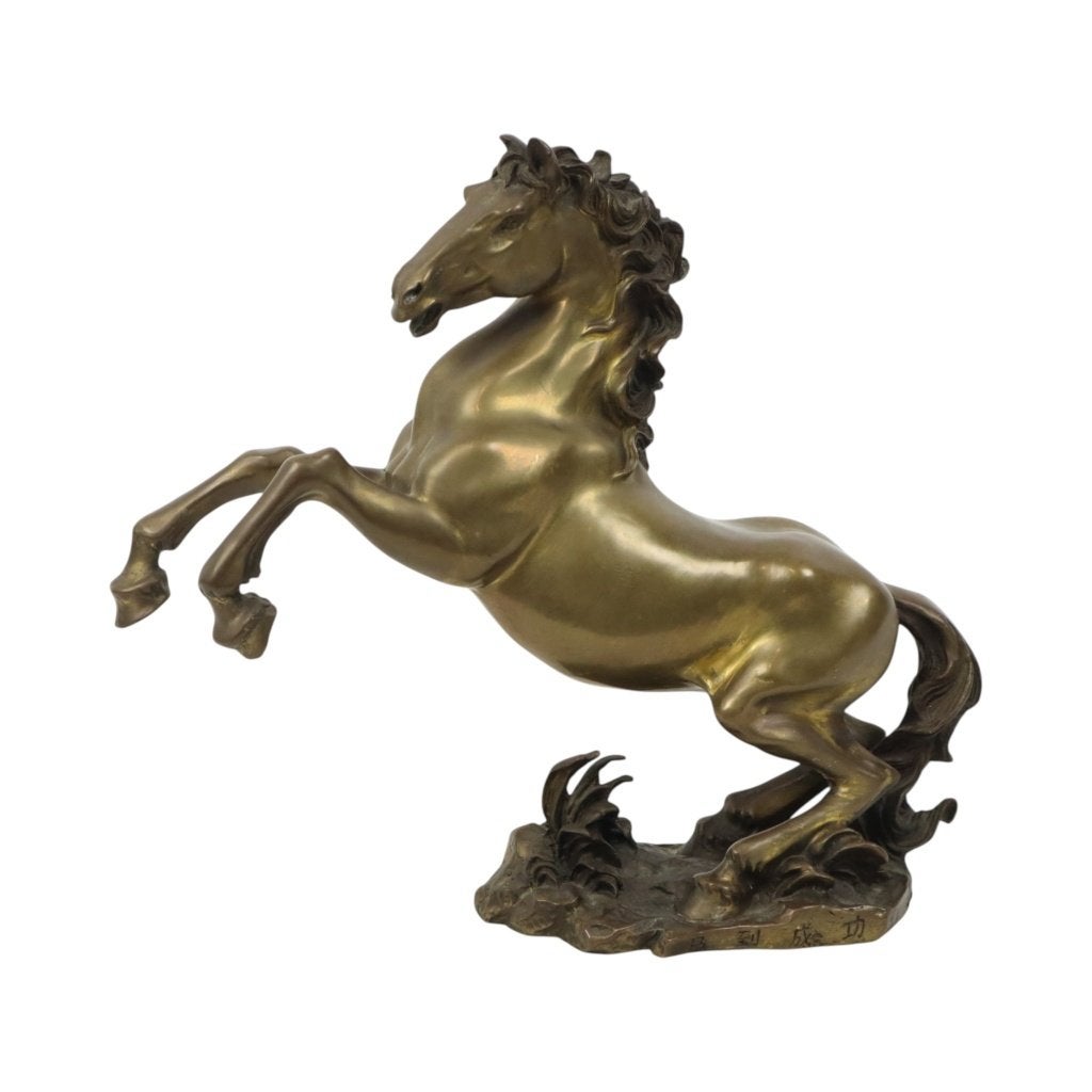 Zwaar Vintage Bronzen Beeld Steigerend Paard Feng Shui 27cm, Antiek en Kunst, Kunst | Beelden en Houtsnijwerken, Beeld, Brons