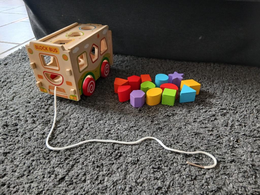 Houten Vormenstoof Bus - 22 cm - Compleet & Schoon, Ophalen, Zo goed als nieuw, Duw- of Trekspeelgoed