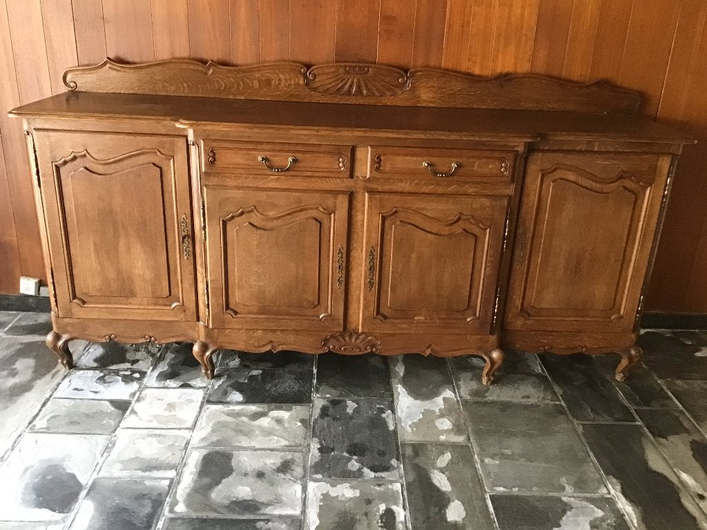 Eiken eetkamer : uittrekbare tafel, vitrinekast en dressoir, Huis en Inrichting, Ophalen, Gebruikt