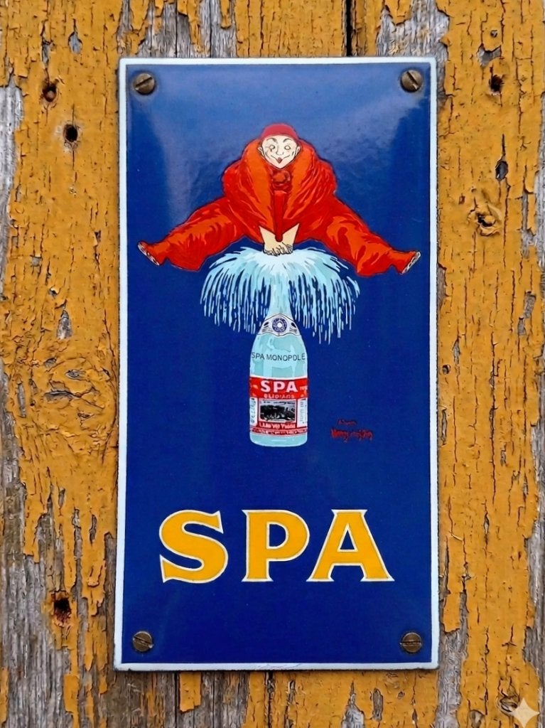 Emaille Schild SPA Bruiswater Frisdrank Reclamebord Vintage, Envoi, Utilisé, Panneau publicitaire