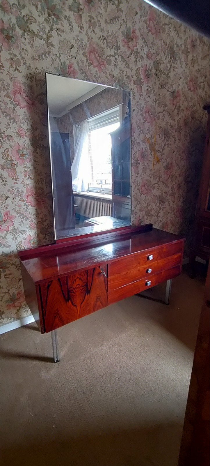 Vintage toilettafel bed 2 nachtkastjes metalen pootjes, Ophalen