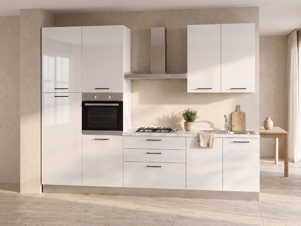 Grande cuisine de 330 cm — four, cuisinière, frigo, Maison & Meubles, Neuf, Enlèvement ou Envoi, Brillant ou Laqué, Bois