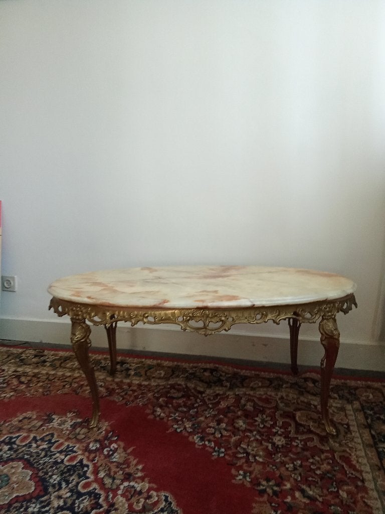 Koperen salontafel met marmeren blad, 100 à 150 cm, Moins de 50 cm, Enlèvement, Utilisé