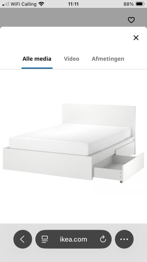 Ikea bed MALM, Huis en Inrichting, Slaapkamer | Bedden, Ophalen, Gebruikt, Wit, Tweepersoons