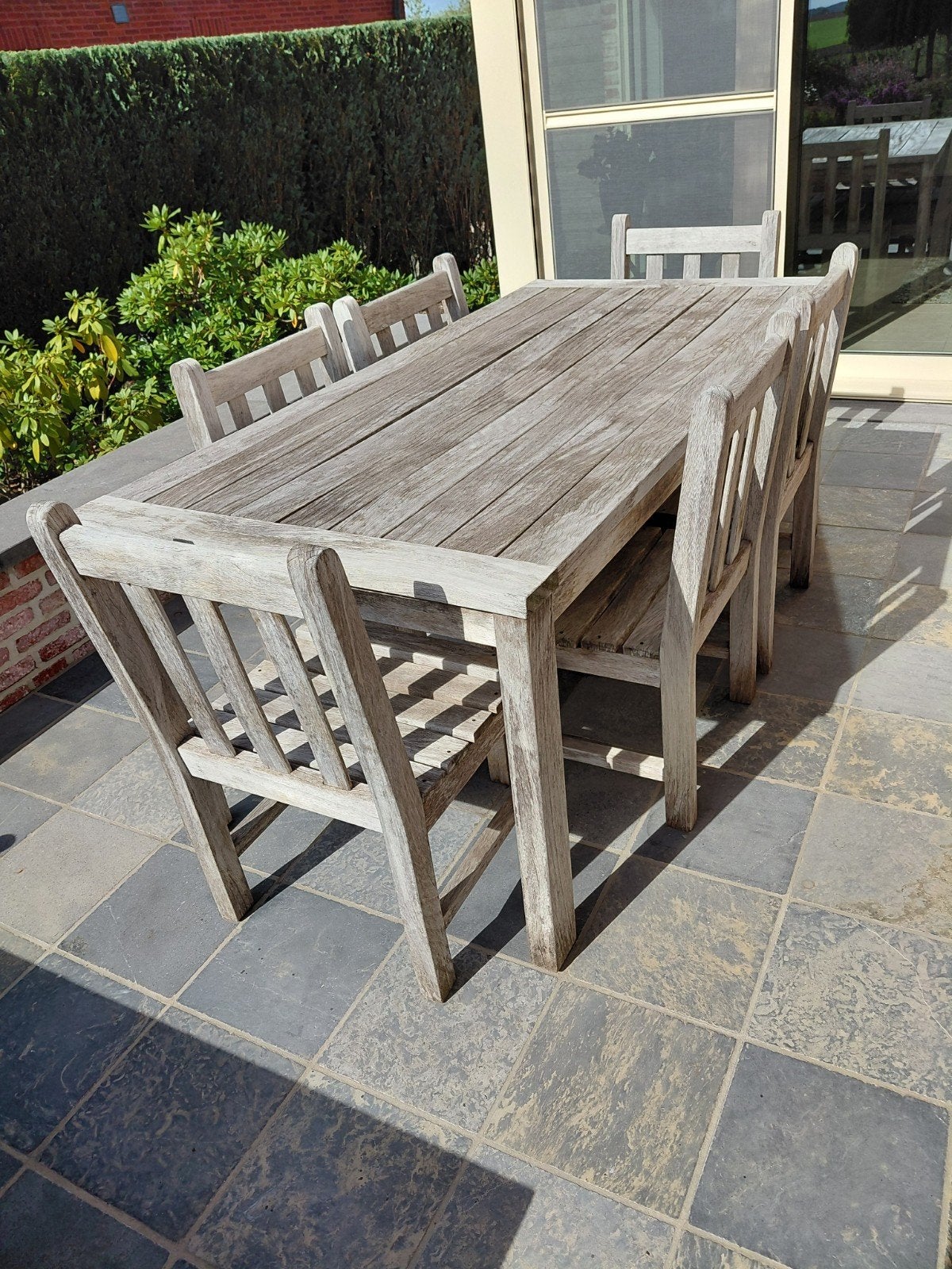 Tafel Teak + 6 Stoelen, Tuin en Terras, Ophalen, 6 zitplaatsen, Teakhout, Zo goed als nieuw