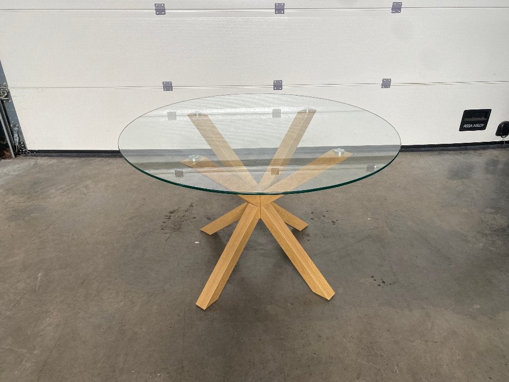 (108) Nieuw ronde tafel glazen blad uit toonzaal winkel, Ophalen