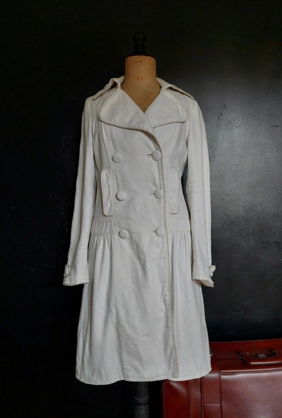 Trenchcoat met goud afgewerkte stiksels, Kleding | Dames, Wit, Maat 42/44 (L), Gedragen, Promod