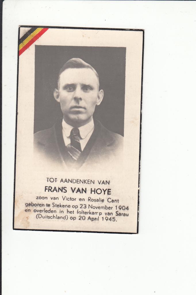 Slachtoffer WO II - Stekene - folterkamp Sarau 1945, Verzamelen, Bidprentjes en Rouwkaarten, Verzenden, Bidprentje