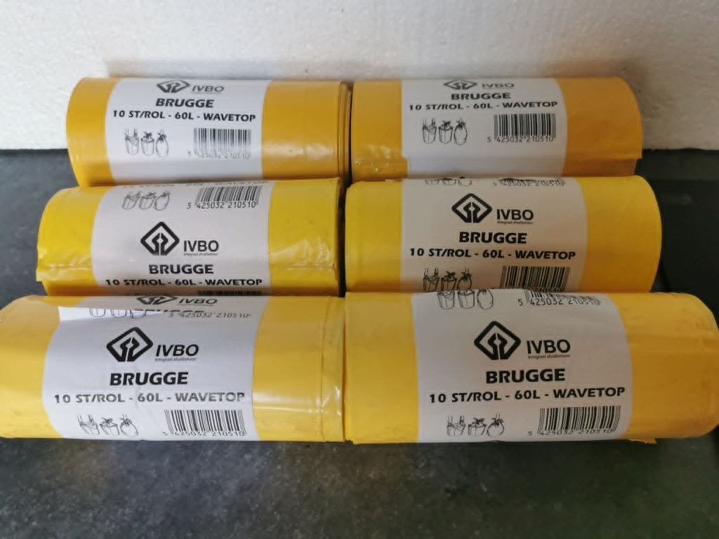 Gele Restafvalzakken 6 rollen 60 liter( 10 Euro/rol) Brugge, Huis en Inrichting, Woonaccessoires | Prullenbakken, Ophalen, Nieuw
