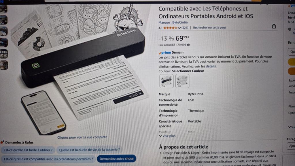 Imprimante thermique neuve, Enlèvement