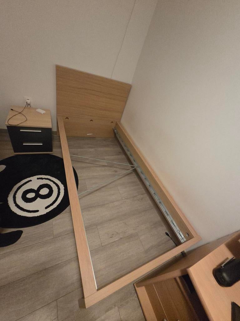 Bedonderstel, hoog, wit gelazuurd eikenfineer, 90x200 cm, Huis en Inrichting, Slaapkamer | Bedden, Ophalen, Wit