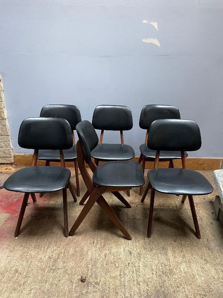 Scissor chair set 6 stoelen Louis Van Teeffelen, Enlèvement, Bois, Noir, Mid Century