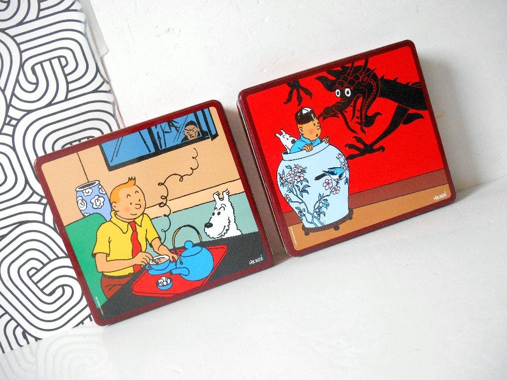 2 Blikken dozen van Kuifje, Verzenden, Zo goed als nieuw, Koek(jes), Overige merken