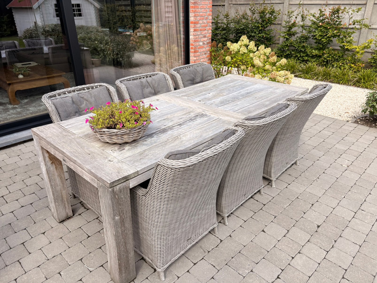 Tuintafel met 6 rotan stoelen, inclusief kussens, Jardin & Terrasse, Ensembles de jardin, Rotin, Table à dinner, Salons de jardin