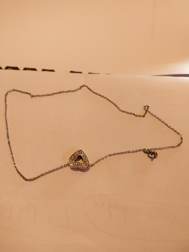 PRACHTIGE VINTAGE KETTING EN HART UIT 1980, Met kristal, Overige materialen, Wit, Ophalen of Verzenden