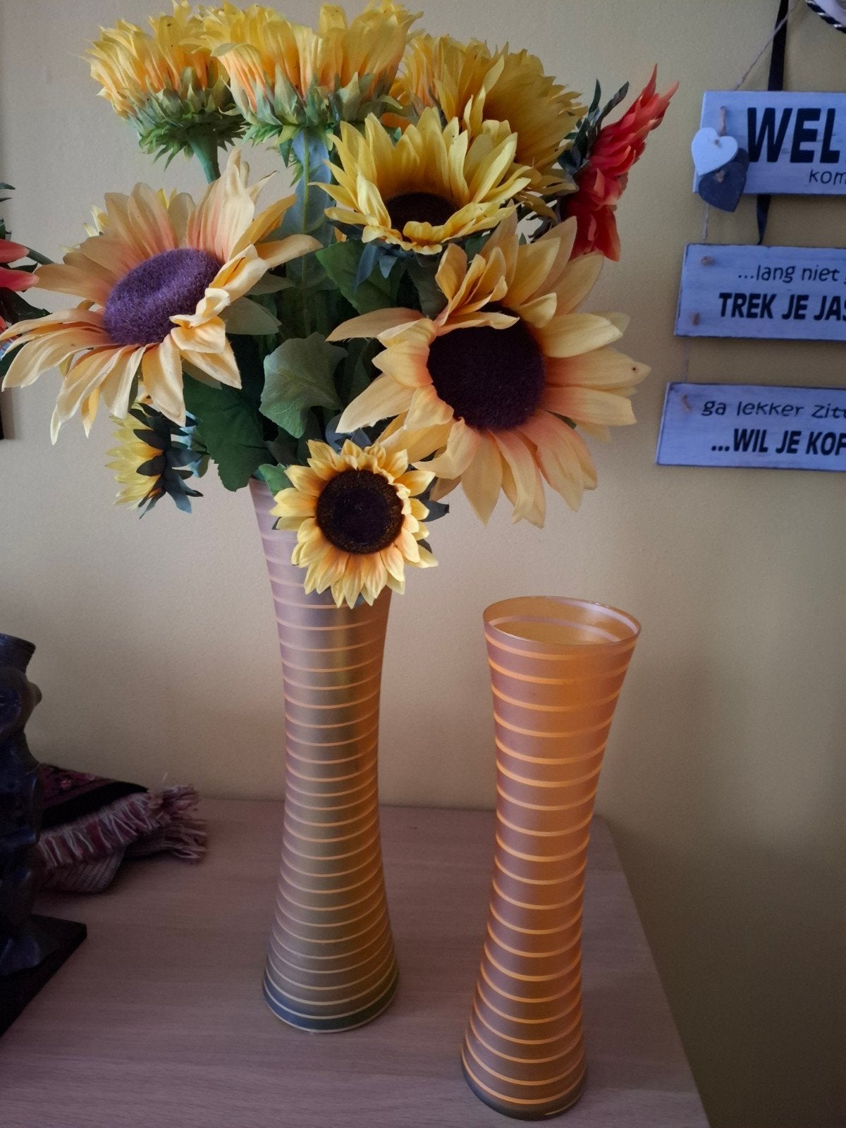 vazen paar met zonnebloemen, Comme neuf, Verre, Enlèvement, 50 cm