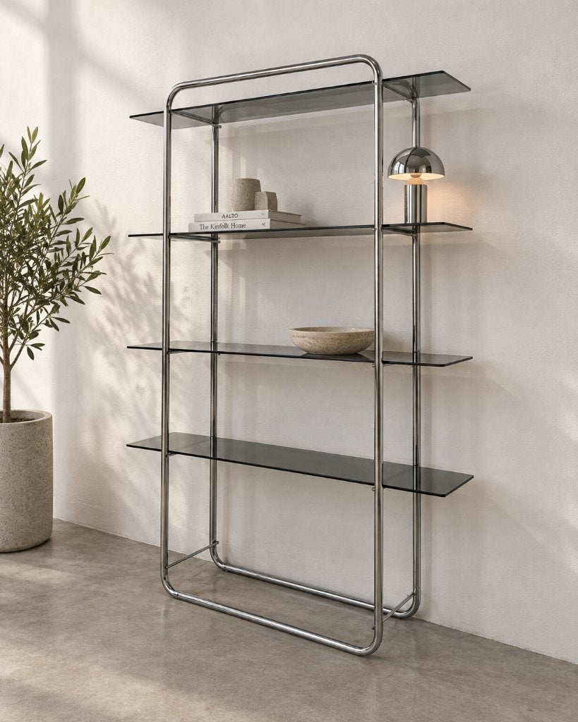 Etagère vintage chrome et verre fumé – Années 70, Maison & Meubles, Enlèvement
