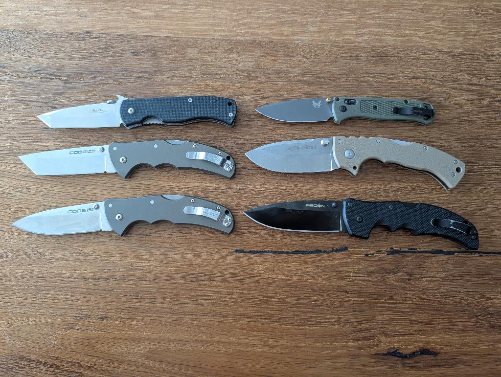Lot van 6 zakmessen (Cold Steel, Benchmade, Emmerson), Caravans en Kamperen, Kampeergereedschap, Ophalen of Verzenden, Zo goed als nieuw