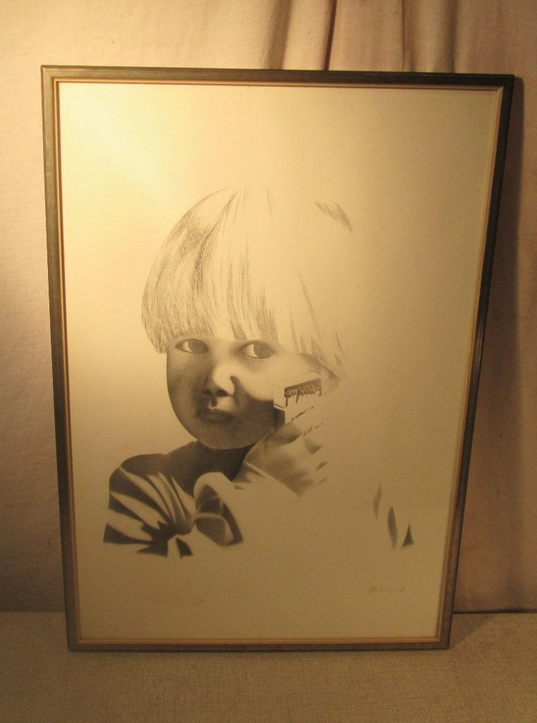 Subtiele Tekening 'Kind met Lucifers' - Andersen Ch, Ophalen of Verzenden, Tekening, Handgemaakt