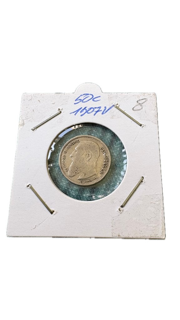 LEOPOLD II: Zilver 50 cent 1907V, Postzegels en Munten, Ophalen of Verzenden, Zilver, Zilver