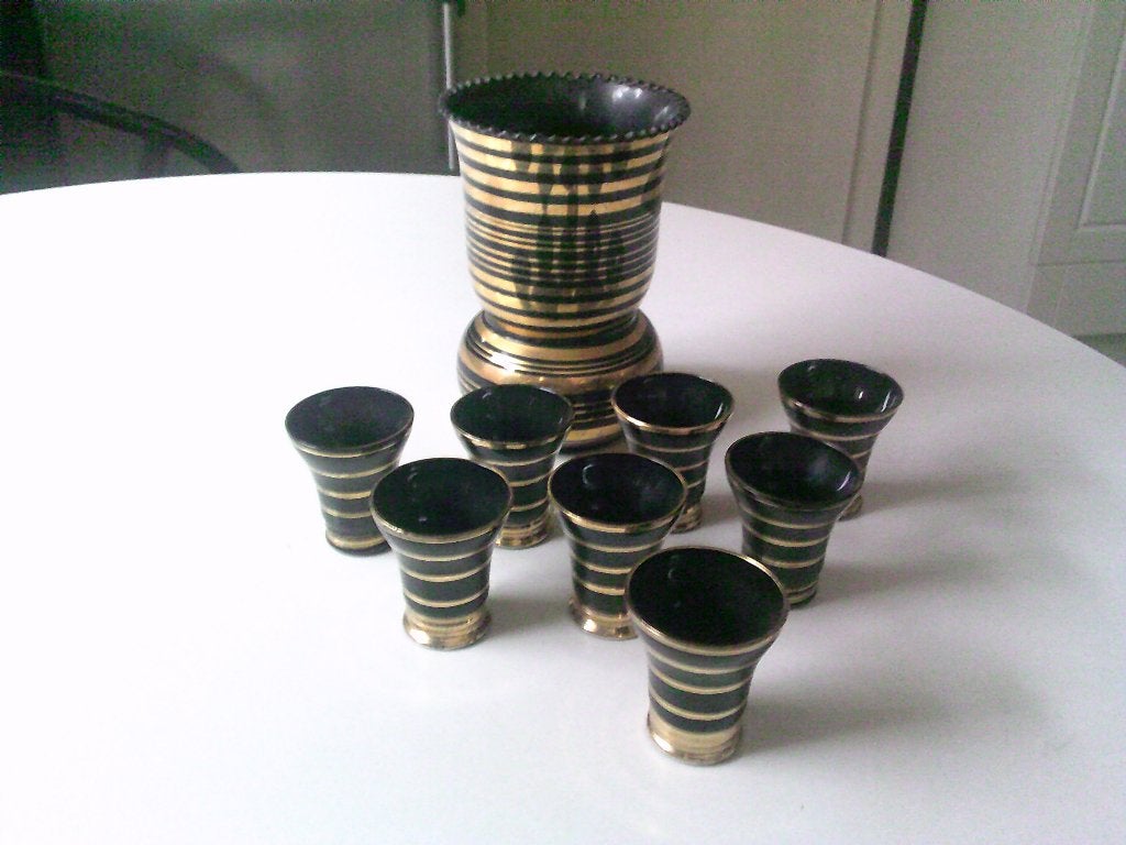 art deco vaaske & 8 glaasjes booms glas, Ophalen
