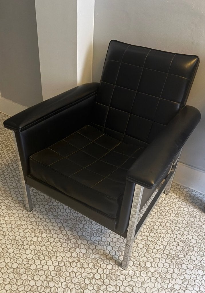Vintage design fauteuil – zwart leder & chroom, Huis en Inrichting, Ophalen, Gebruikt