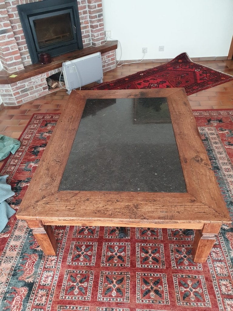 table basse avec incrustation de pierre, Maison & Meubles, 100 à 150 cm, Landelijk - antiek, Comme neuf, 100 à 150 cm