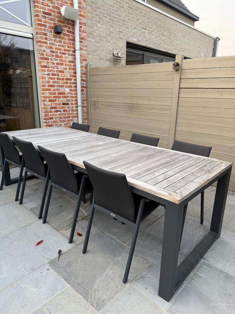 Livo tuintafel 270cm teak 8-10p + zwart aluminium, Tuin en Terras, Ophalen, Gebruikt, Rechthoekig, Teakhout