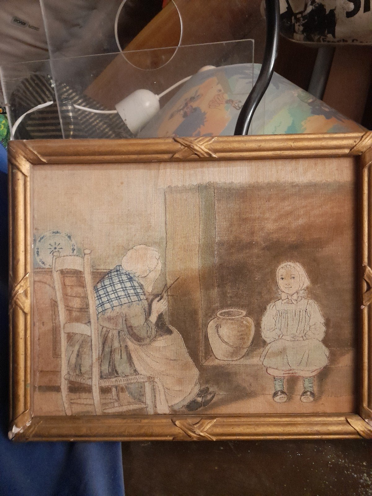 Oud schilderijtje op stof, Ophalen of Verzenden