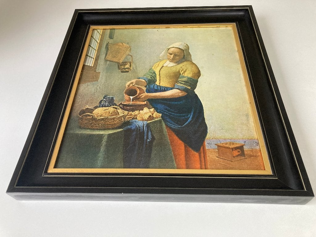 mooi zwart kader portret van keukenmeisje "Johannes VERMEER", Ophalen of Verzenden, Nederlandse school, Ingelijst, Portret of Personen