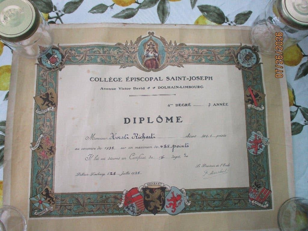 Diplôme scolaire 1935 Dolhain, Envoi