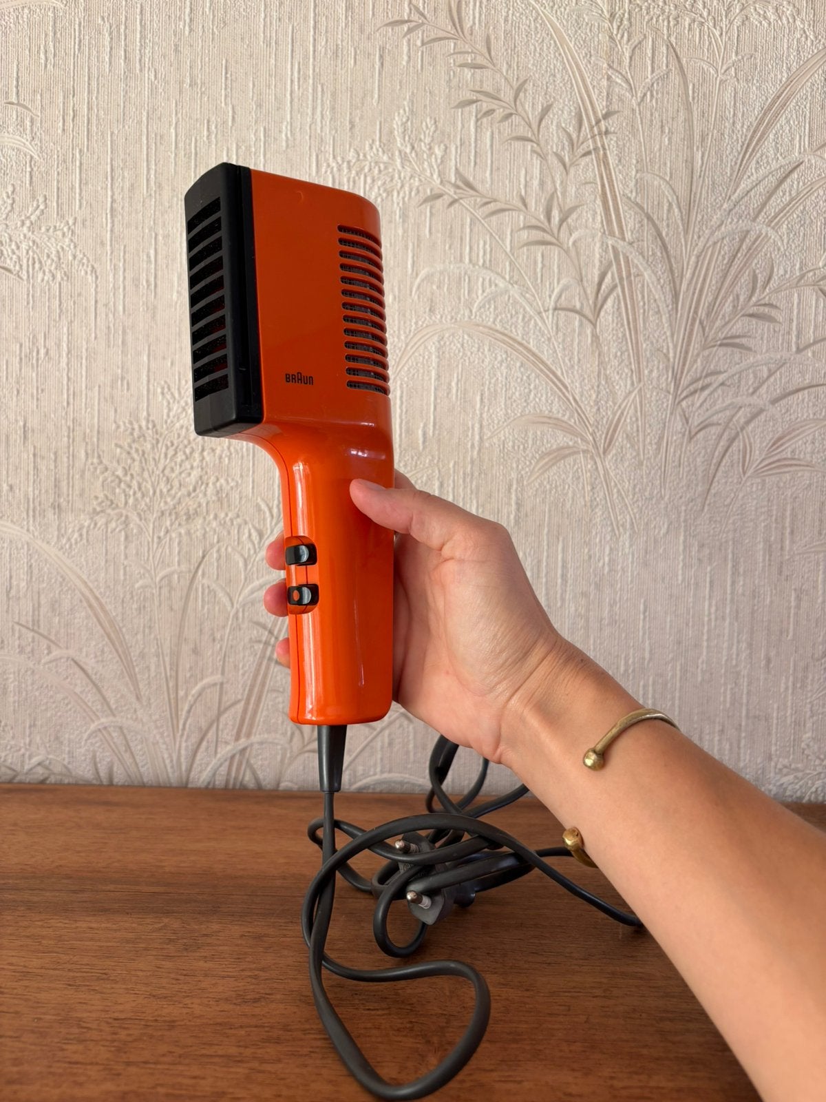 70s originele haardroger Braun - retro orange - functioneel, Ophalen of Verzenden, Gebruikt, Haardroger
