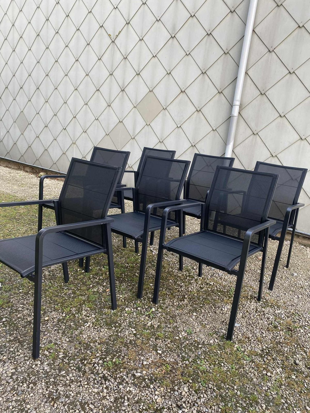 Als nieuw! Complete set 7 stapelbaar tuinstoelen, Jardin & Terrasse, Enlèvement, Comme neuf, Aluminium