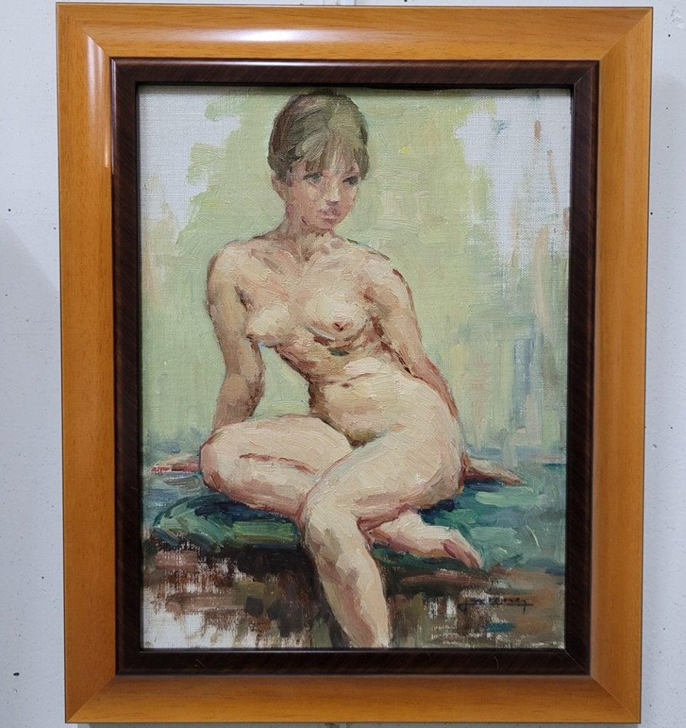 J. WIENER, de naaktpose, Antiquités & Art, Art | Peinture | Classique, Portrait ou Personnes, Enlèvement, Signé, Peinture à l'huile