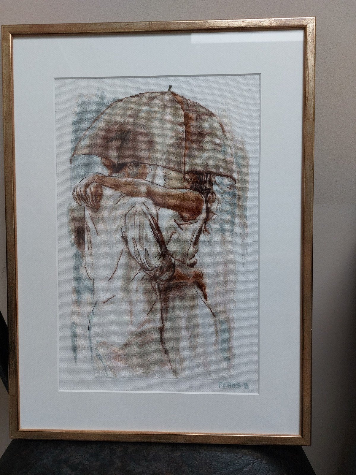 kader met geborduurde tekening in, Ophalen, Tekening