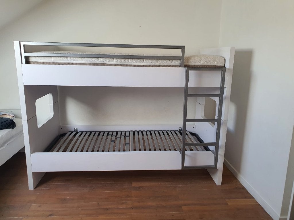 Lit superposé Gauthier Blanc (avec matelas et sommier), Enlèvement, Comme neuf, Lits superposés