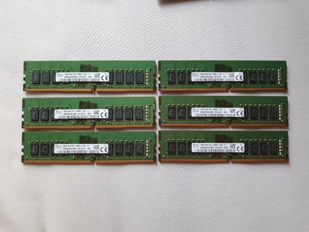 96Gb DDR4 Hynix 16Gb x 6 Desktop PC RAM, DDR4, Ophalen of Verzenden, Zo goed als nieuw, 128 GB