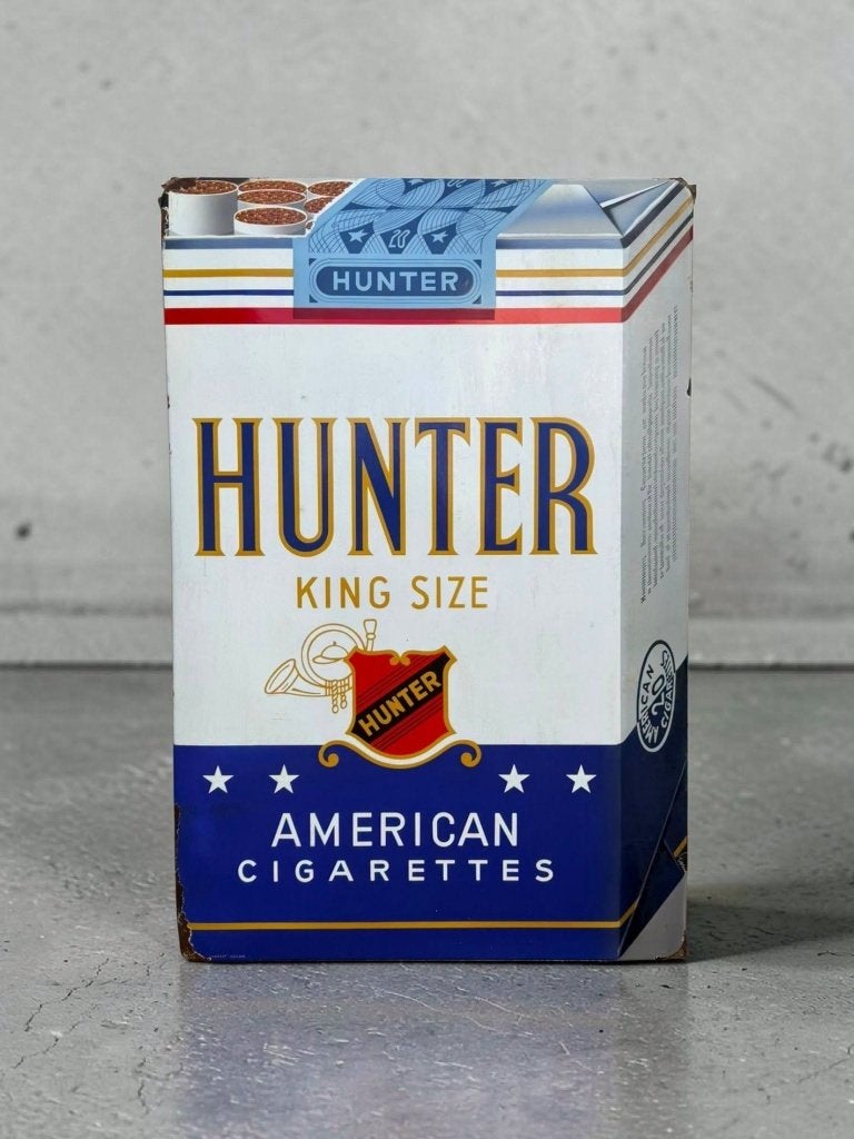 Vintage XXL Hunter King Size emaille reclamebord., Verzamelen, Ophalen, Gebruikt, Reclamebord