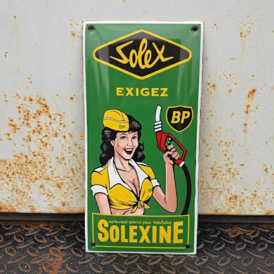 Emaille Reclamebord SOLEXINE BP Olie Gas Vintage Auto Garage, Verzenden, Gebruikt, Reclamebord