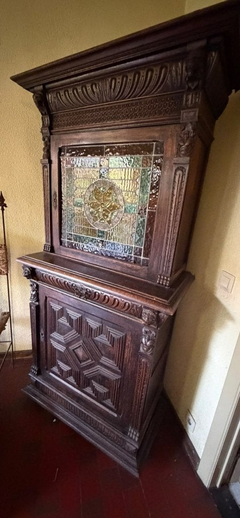 ANTIEK EIKEN KABINET MET GLAS-IN-LOOD (Mechelse kast), Enlèvement