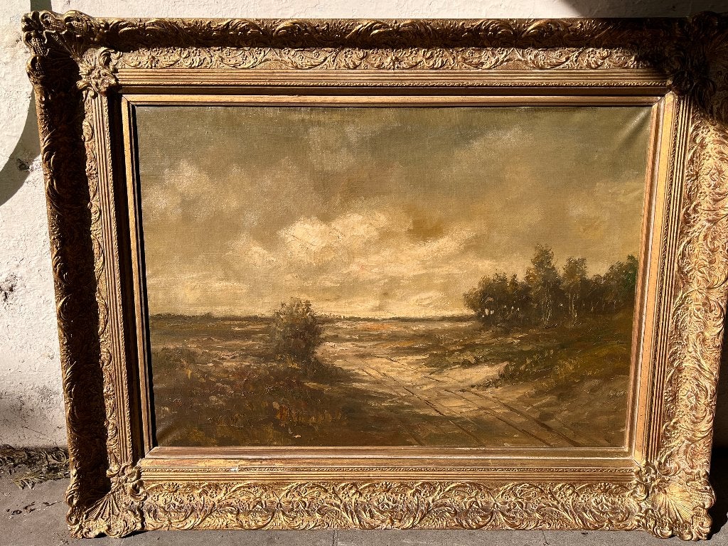 Schilderij, Antiek en Kunst, Kunst | Schilderijen | Klassiek, Ophalen, Doek, Bijzondere lijst, Landschap