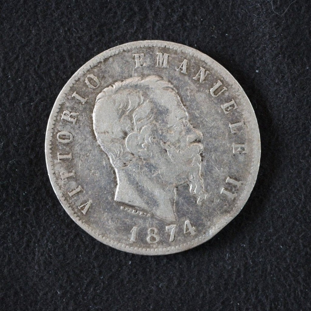 5 lire Italië Vittorio Emanuele II 1874, Ophalen, Italië, Losse munt, Zilver