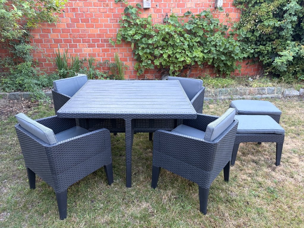 Keter Columbia tuinset grijs, Tuin en Terras, Tuinsets en Loungesets, Ophalen, 4 zitplaatsen, Kunststof, Zo goed als nieuw