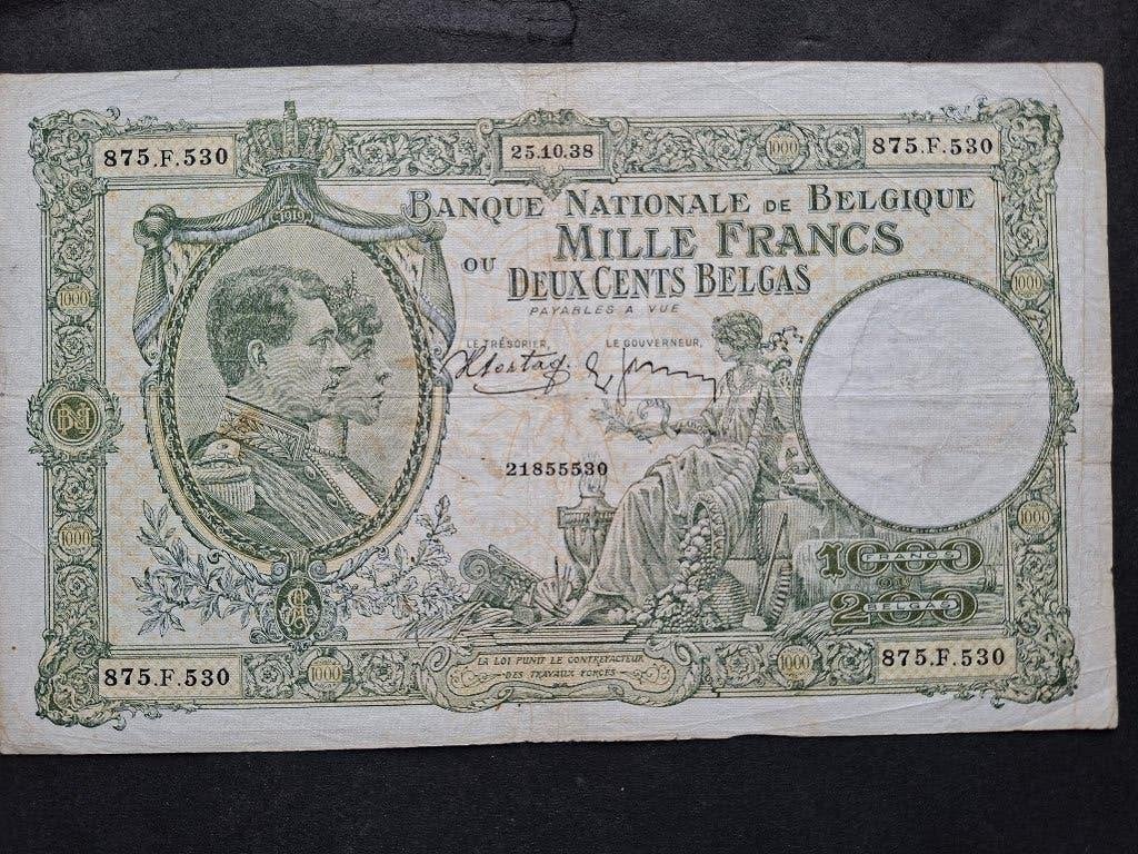 Biljet 200 Belga / 1000 frank - 1938, Postzegels en Munten, Ophalen of Verzenden, Los biljet